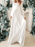 Momyraise Umstandsbrautkleid Spitze Drapiert Rundhals Langarm Elegant Abend Braut Fotoshooting Für Schwangerschaft