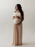 Momyraise Umstandskleider Plissee Schulterfreie Kurzärm Elegant Beiläufige Abend Ball Strand Fotoshooting Babybauch Kleider