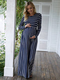 Momyraise Umstandskleider Schlank Gestreift Rundhals Langarm Elegan Beiläufige Mode Schick Babybauch Shooting Schwanger