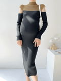 Momyraise Umstandskleider Kleines Rollkragen Knit Enges Farbkontrast Cut Out Hohle Heraus Langarm Wickelkleid Pulloverkleid