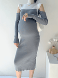 Momyraise Umstandskleider Kleines Rollkragen Knit Enges Farbkontrast Cut Out Hohle Heraus Langarm Wickelkleid Pulloverkleid