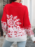 Momyraise Weihnachten Schneeflocke Muster Schlank Knit Rundhals Laternenhülse Mode Beiläufige Umstandsmode Pullover