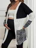 Momyraise Umstandsmode Drop Shoulder Farbblock Strickpullover mit offener Vorderseite Langarm Lässig Elegant Strickjacken Mantel