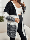 Momyraise Umstandsmode Drop Shoulder Farbblock Strickpullover mit offener Vorderseite Langarm Lässig Elegant Strickjacken Mantel