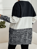 Momyraise Umstandsmode Drop Shoulder Farbblock Strickpullover mit offener Vorderseite Langarm Lässig Elegant Strickjacken Mantel