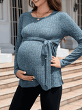 Momyraise Umstandsmode Pullover Knit Gürtel Bindegürtel Rundhals Langarm Täglich Lässig Mode Kleidung für schwangere