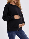 Momyraise Umstandsmode Volltonfarbe Seitliche Knöpfe Rundhals Langarm Täglich Lässig Mode Lockeres Oberteil Damen Sweatshirt